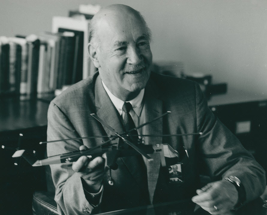 IGOR SIKORSKY WITH MODEL HELICOPTER
